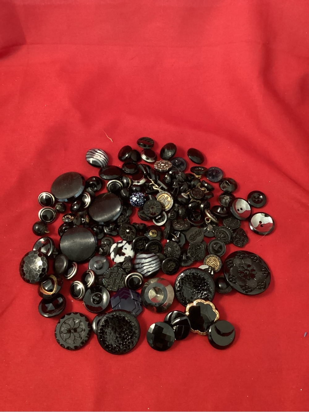 184 grams Black Mostly Glass Decorative Buttons Lot